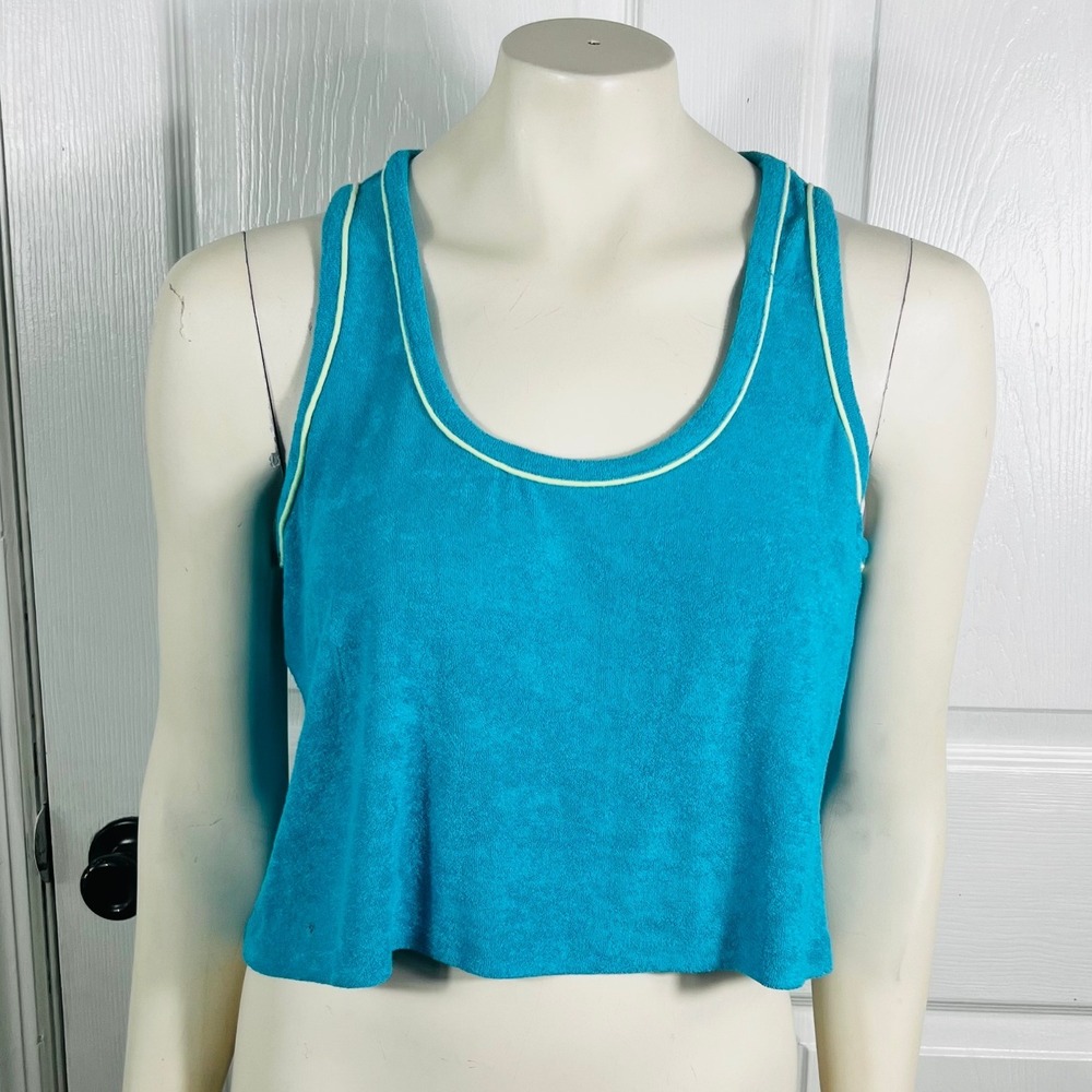 NWT Crown & Ivy Cabana Terry Cloth Cropped Tank Top Truq Bliss L Vacation Beach